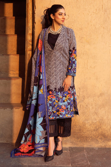 Unstitched 3 Pieces Printed Khaddar Shirt, Printed Khaddar Dupatta & Dyed Khaddar Trouser - Diners