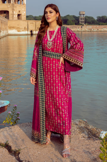 Unstitched 3 Pieces Printed Khaddar Shirt, Printed Khaddar Dupatta & Dyed Khaddar Trouser - Diners