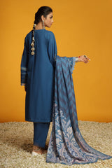 Unstitched 3 Pcs Khaddar Emb Shirt, Printed Shawl, Khaddar Dyed Trouser - Diners