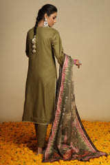 Unstitched 3 Pcs Viscose Dobby Emb Shirt, Printed Shawl, Viscose Dobby Trouser - Diners
