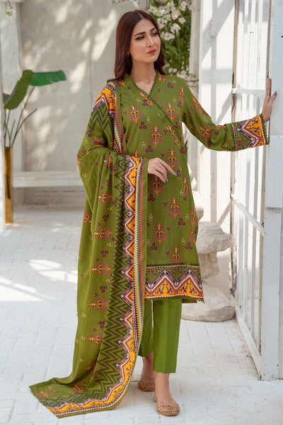 Unstitched 3 Pcs Printed Viscose Shirt, Printed Viscose Dupatta, Dyed Viscose Trouser - Diners