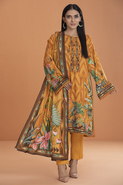 Unstitched 3 Pcs Printed Viscose Shirt, Printed Viscose Dupatta, Dyed Viscose Trouser - Diners