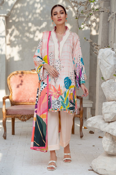 Unstitched 3 Pcs Printed Viscose Shirt, Printed Viscose Dupatta, Dyed Viscose Trouser - Diners