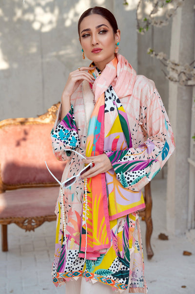 Unstitched 3 Pcs Printed Viscose Shirt, Printed Viscose Dupatta, Dyed Viscose Trouser - Diners