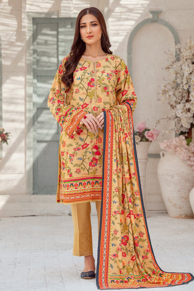 Unstitched 3 Pcs Printed Karandi Shirt, Printed Karandi Dupatta, Dyed Karandi Trouser - Diners