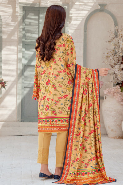 Unstitched 3 Pcs Printed Karandi Shirt, Printed Karandi Dupatta, Dyed Karandi Trouser - Diners