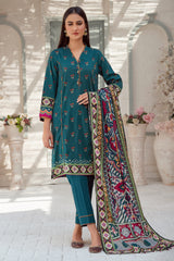 Unstitched 3 Pcs Printed Viscose Shirt, Printed Viscose Dupatta, Dyed Viscose Trouser - Diners