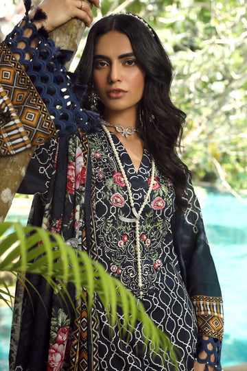 Unstitched 3 Pcs Emb Lawn Printed Shirt, Printed Dupatta, Dyed Trouser - Diners