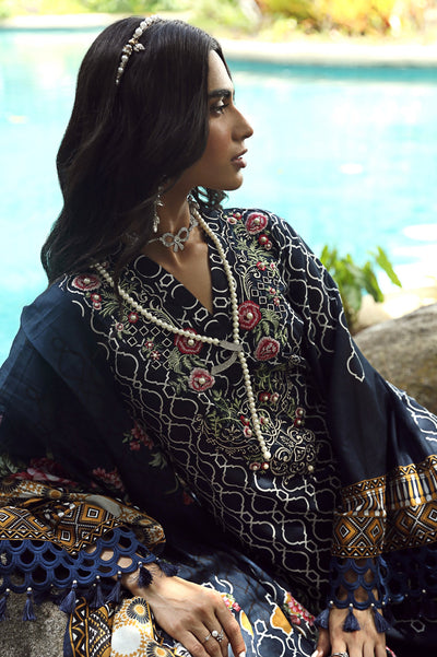 Unstitched 3 Pcs Emb Lawn Printed Shirt, Printed Dupatta, Dyed Trouser - Diners