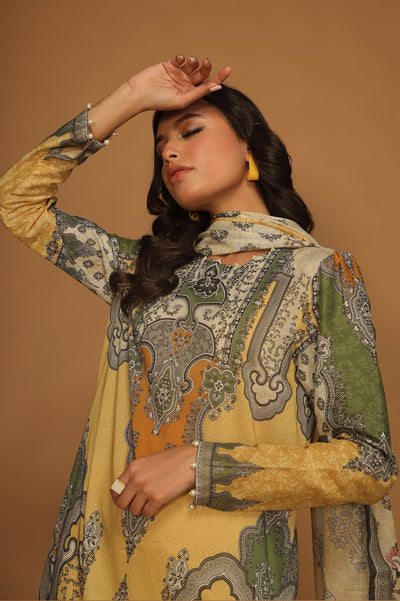 Unstitched 3 Pcs Emb Lawn Printed Shirt, Printed Dupatta, Dyed Trouser - Diners