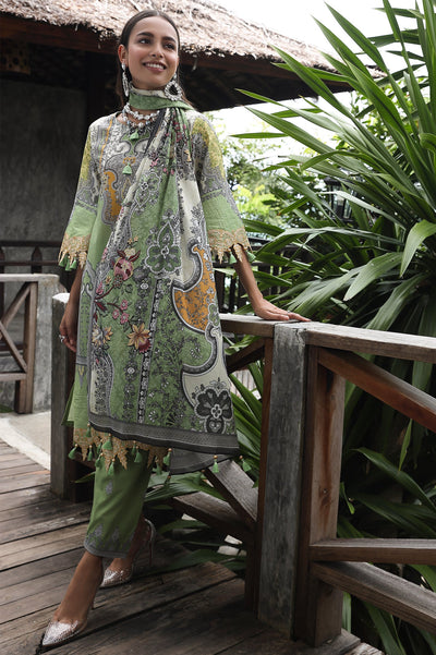 Unstitched 3 Pcs Emb Lawn Printed Shirt, Printed Dupatta, Dyed Trouser - Diners