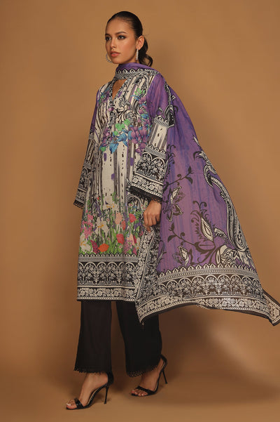 Unstitched 3 Pcs Lawn Printed Shirt, Printed Dupatta, Dyed Trouser - Diners