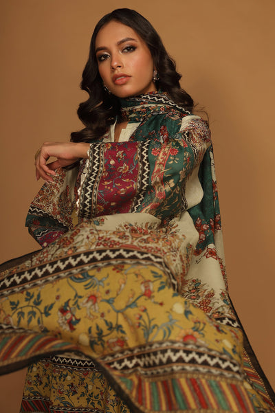 Unstitched 3 Pcs Emb Lawn Printed Shirt, Printed Dupatta, Dyed Trouser - Diners