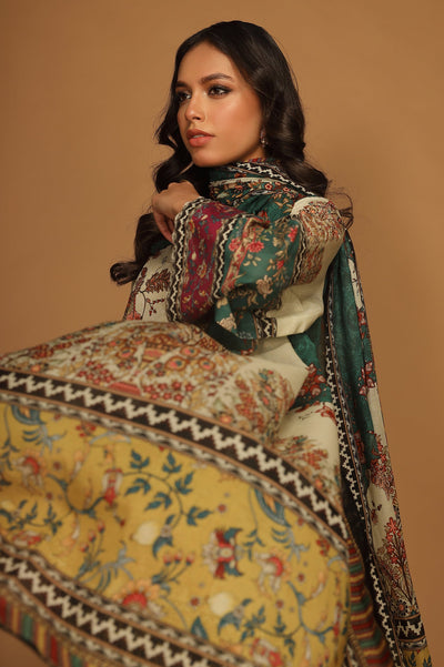 Unstitched 3 Pcs Emb Lawn Printed Shirt, Printed Dupatta, Dyed Trouser - Diners