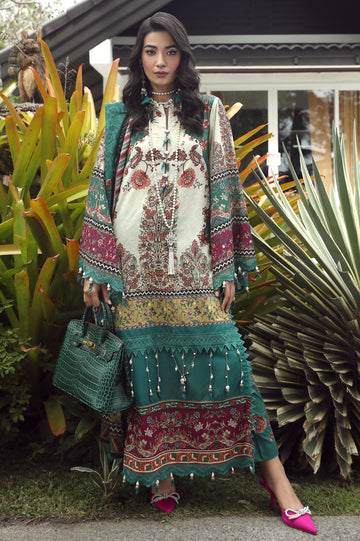 Unstitched 3 Pcs Emb Lawn Printed Shirt, Printed Dupatta, Dyed Trouser - Diners