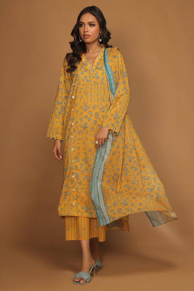 Unstitched 3 Pcs Lawn Printed Shirt, Printed Dupatta, Dyed Trouser - Diners