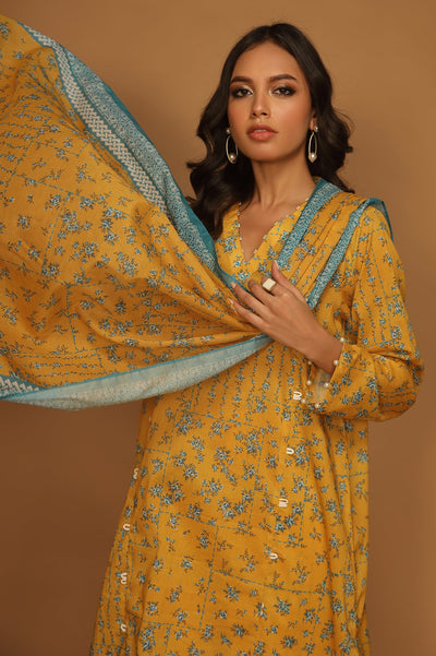 Unstitched 3 Pcs Lawn Printed Shirt, Printed Dupatta, Dyed Trouser - Diners