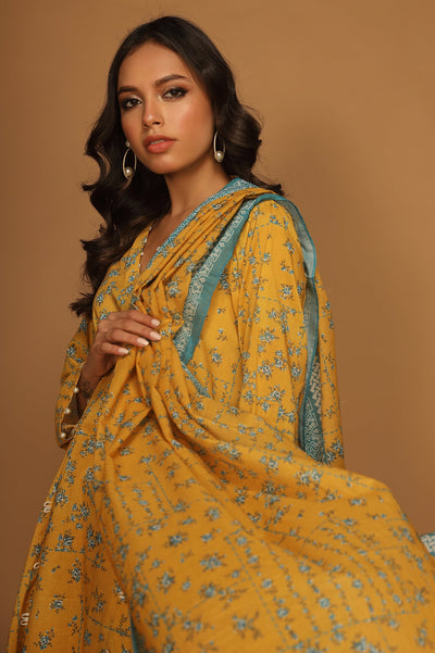 Unstitched 3 Pcs Lawn Printed Shirt, Printed Dupatta, Dyed Trouser - Diners