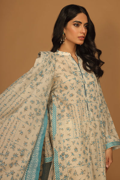 Unstitched 3 Pcs Lawn Printed Shirt, Printed Dupatta, Dyed Trouser - Diners