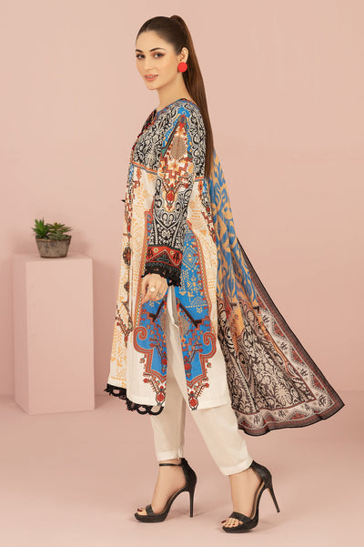 Unstitched 3 Pcs Digital Printed Lawn Shirt, Printed Dupatta, Dyed Trouser - Diners