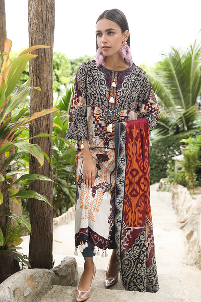 Unstitched 3 Pcs Digital Printed Lawn Shirt, Printed Dupatta, Dyed Trouser - Diners