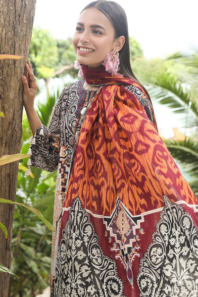 Unstitched 3 Pcs Digital Printed Lawn Shirt, Printed Dupatta, Dyed Trouser - Diners