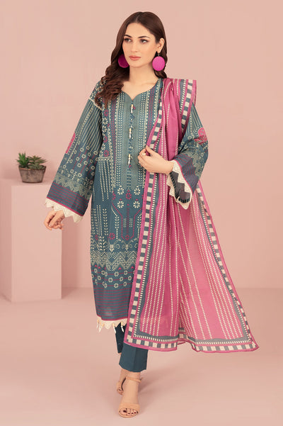 Unstitched 3 Pcs Lawn Printed Shirt, Printed Dupatta, Dyed Trouser - Diners