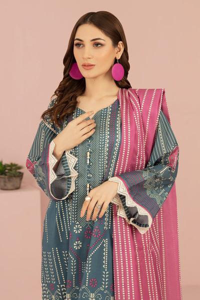 Unstitched 3 Pcs Lawn Printed Shirt, Printed Dupatta, Dyed Trouser - Diners