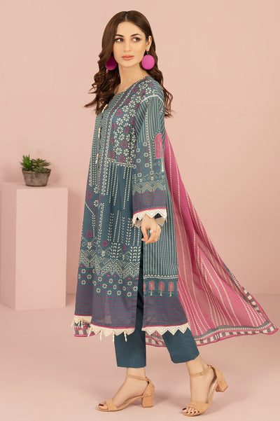 Unstitched 3 Pcs Lawn Printed Shirt, Printed Dupatta, Dyed Trouser - Diners