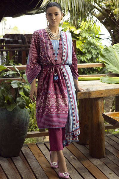 Unstitched 3 Pcs Lawn Printed Shirt, Printed Dupatta, Dyed Trouser - Diners