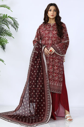 Unstitched 3 Piece Digital Printed Shirt, Printed Dupatta, Dyed Trouser - Diners