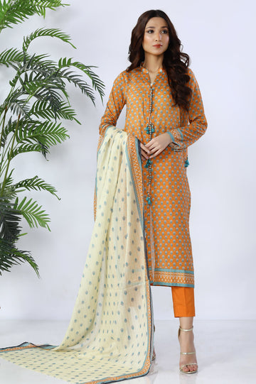 Unstitched 3 Piece Lawn Printed Shirt, Printed Dupatta, Dyed Trouser - Diners