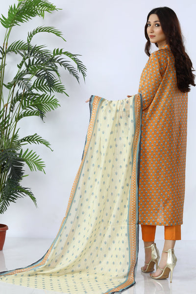 Unstitched 3 Piece Lawn Printed Shirt, Printed Dupatta, Dyed Trouser - Diners