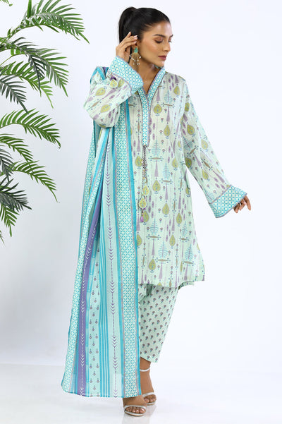 Unstitched 3 Piece Printed Shirt, Printed Dupatta, Printed Trouser - Diners