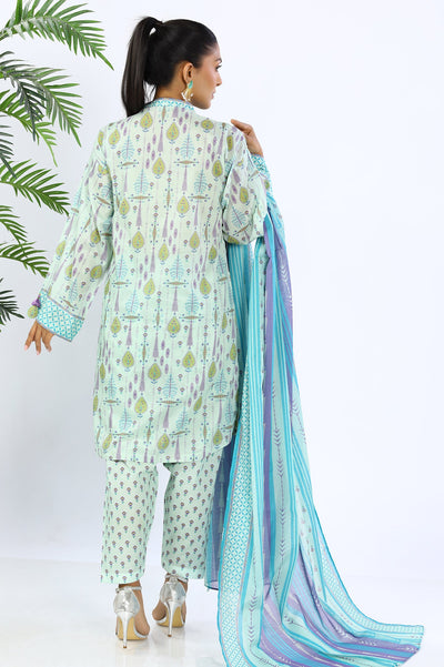 Unstitched 3 Piece Printed Shirt, Printed Dupatta, Printed Trouser - Diners