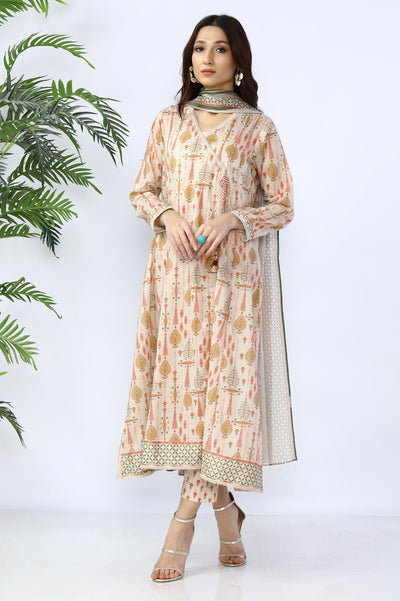 Unstitched 3 Piece Lawn Printed Shirt, Printed Dupatta, Printed Trouser - Diners