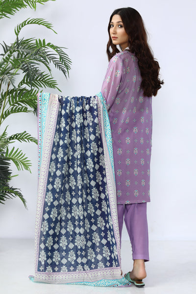 Unstitched 3 Piece Printed Shirt, Printed Dupatta, Dyed Trouser - Diners
