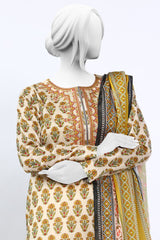 Unstitched 3 Piece Emb Printed Shirt, Printed Dupatta, Dyed Trouser - Diners