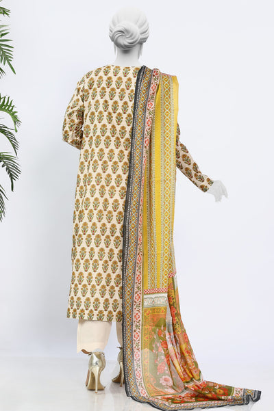Unstitched 3 Piece Emb Printed Shirt, Printed Dupatta, Dyed Trouser - Diners