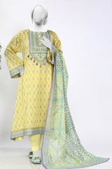 Unstitched 3 Piece Embroidered Printed Shirt, Printed Dupatta, Dyed Trouser - Diners