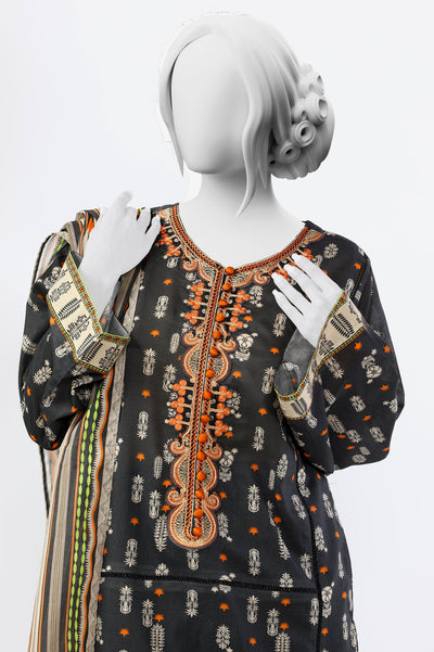 Unstitched 3 Piece Embroidered Printed Shirt, Printed Dupatta, Dyed Trouser - Diners