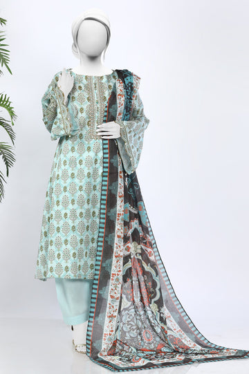 Unstitched 3 Piece Embroidered Printed Shirt, Printed Dupatta, Dyed Trouser - Diners