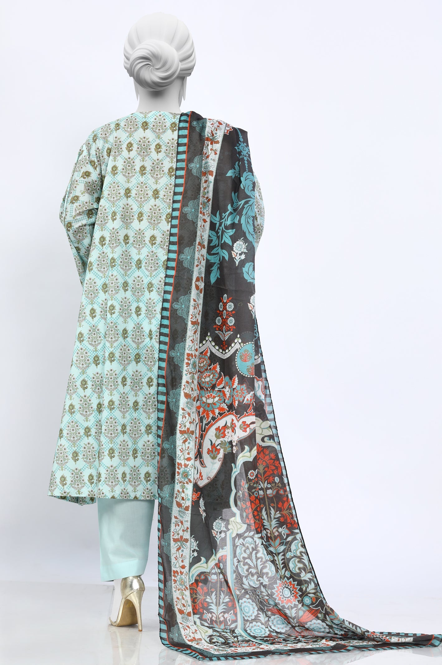 Unstitched 3 Piece Embroidered Printed Shirt, Printed Dupatta, Dyed Trouser - Diners