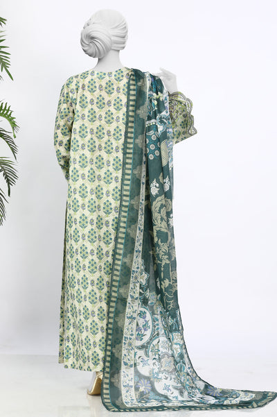 Unstitched 3 Piece Embroidered Printed Shirt, Printed Dupatta, Dyed Trouser - Diners