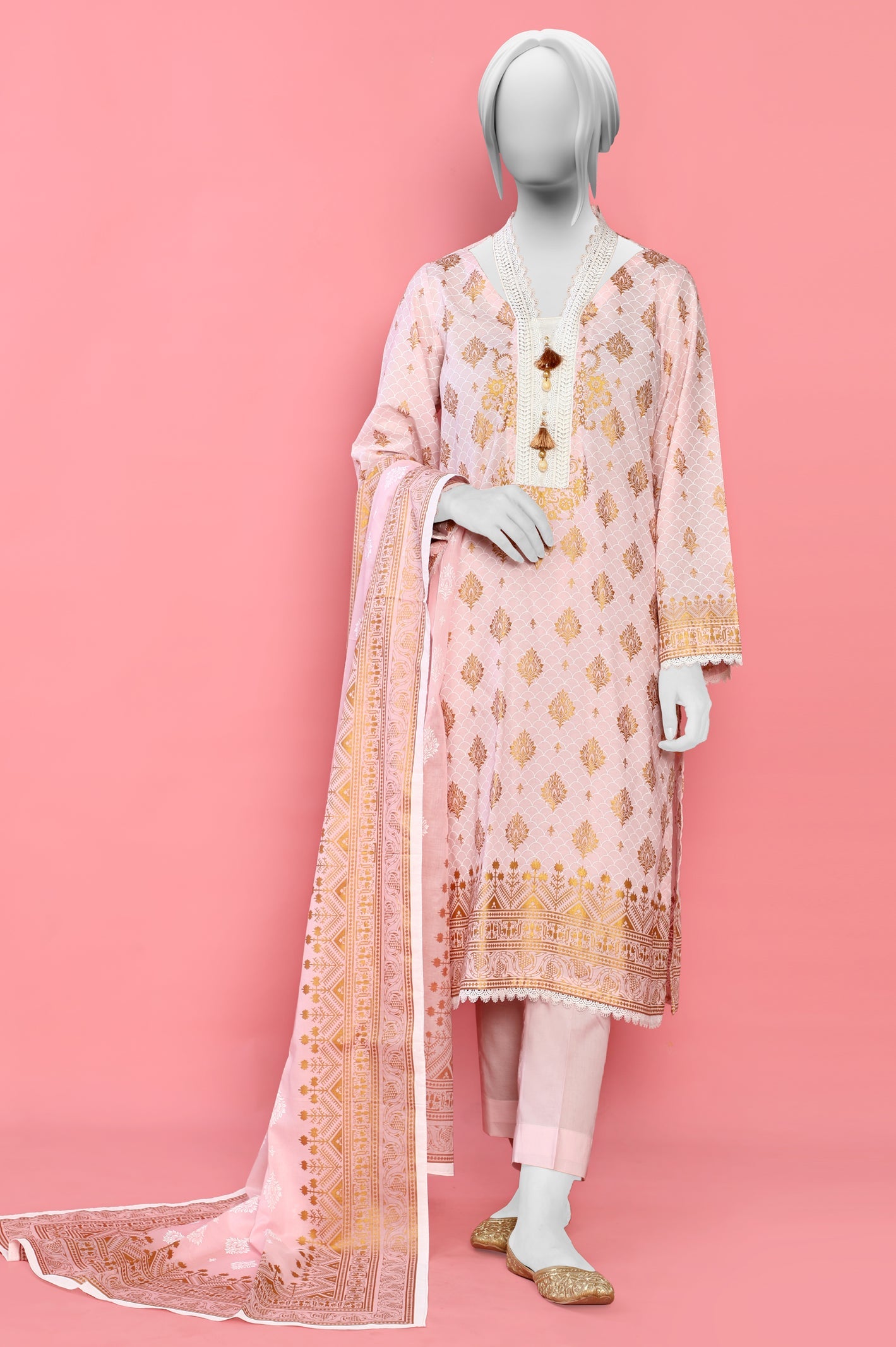 3PC Unstitched Gold Paste Printed Suit From Diners