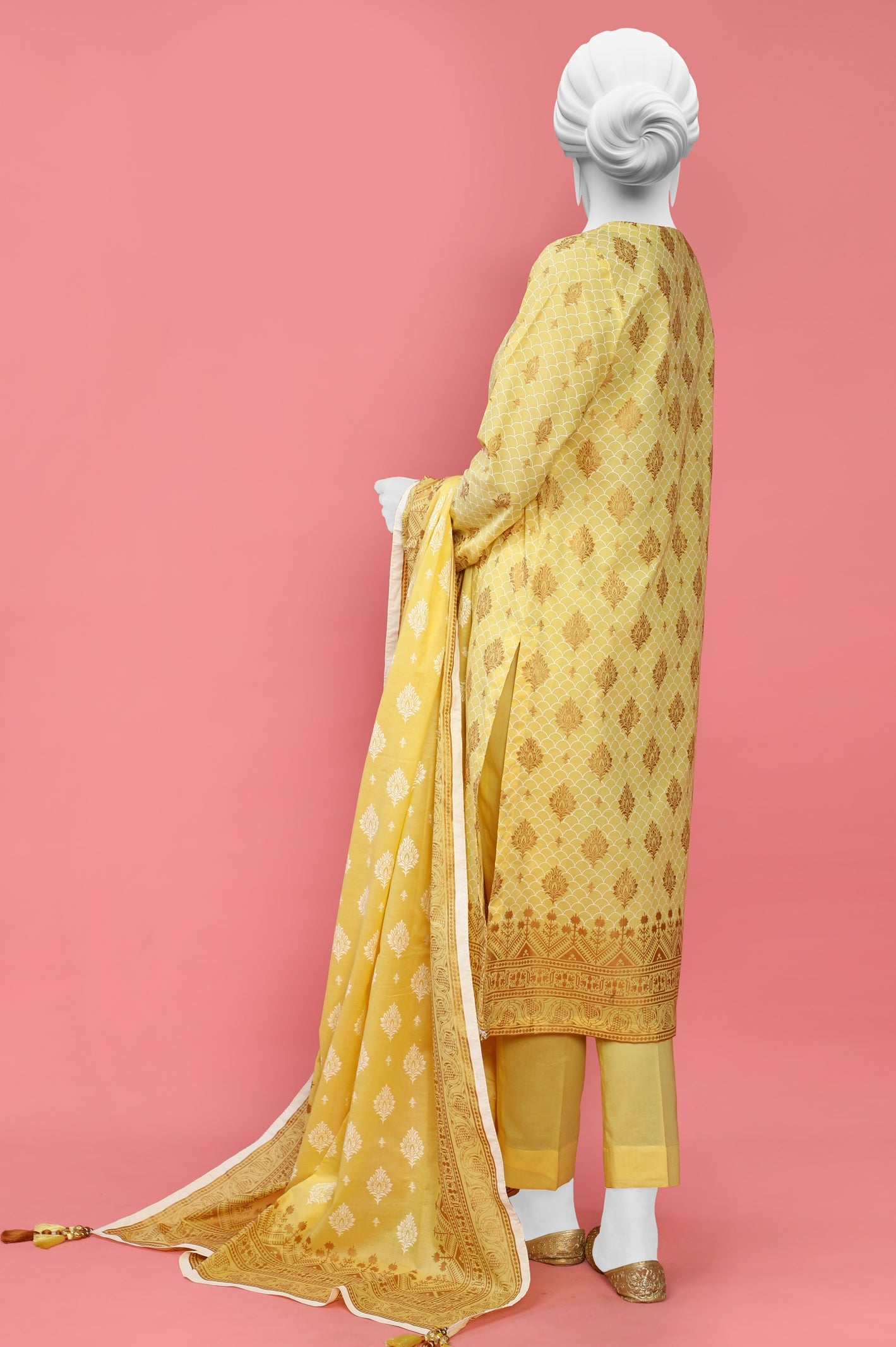 3PC Unstitched Gold Paste Printed Suit From Diners