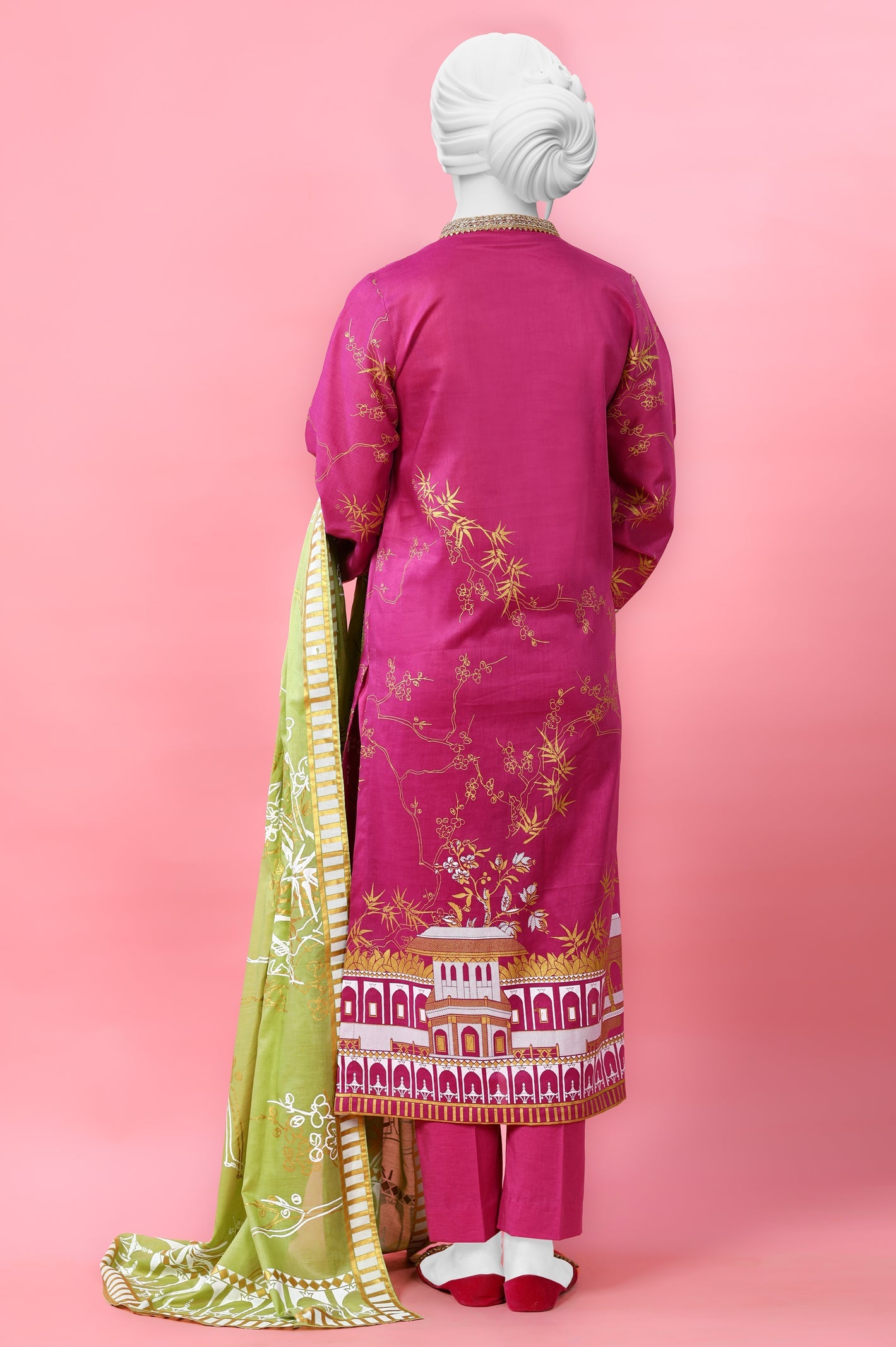3PC Unstitched Gold Paste Printed Suit From Diners