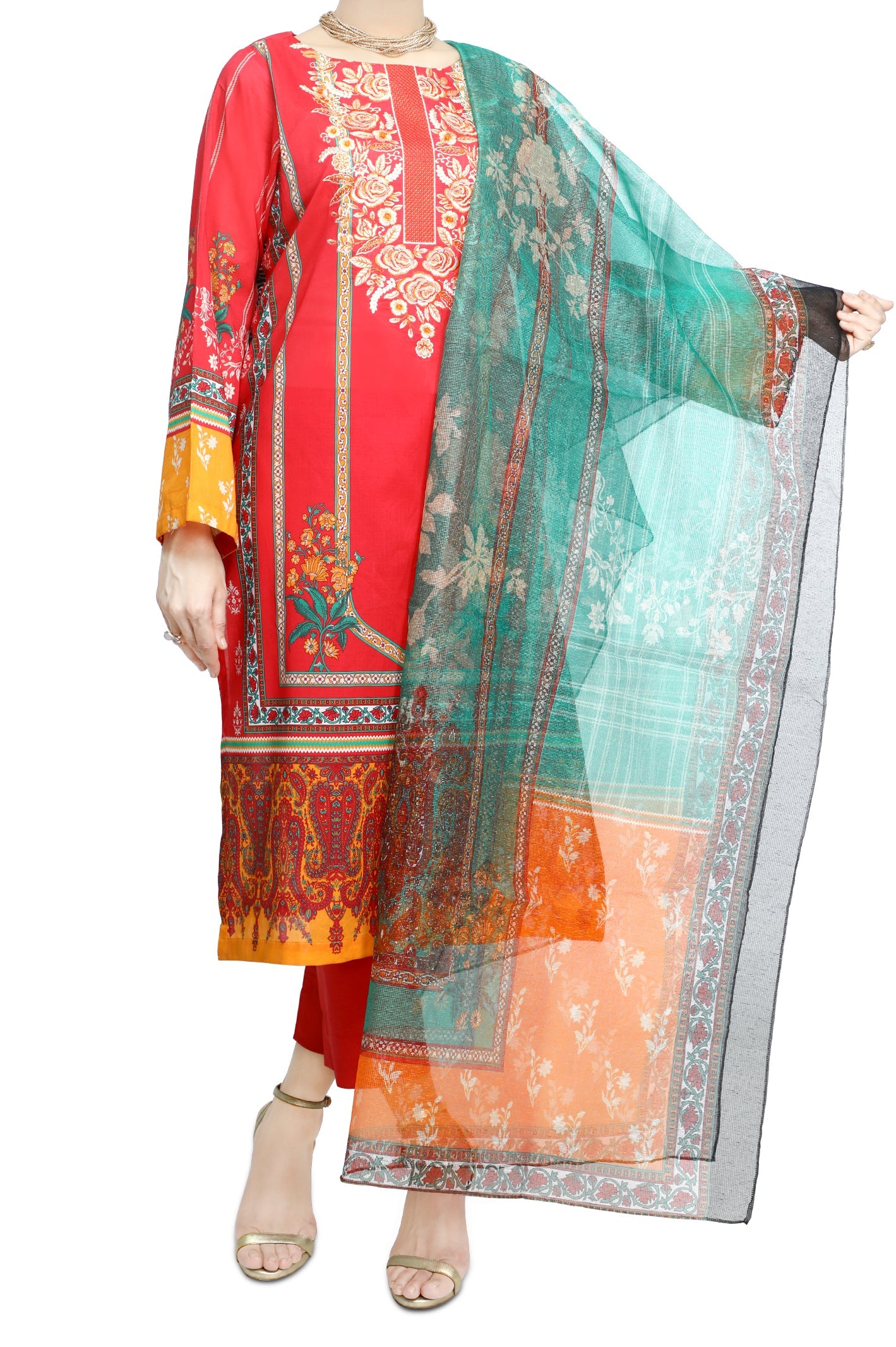Unstitched Printed Lawn SKU: WUD0091-D-PINK (2 Pcs) - Diners