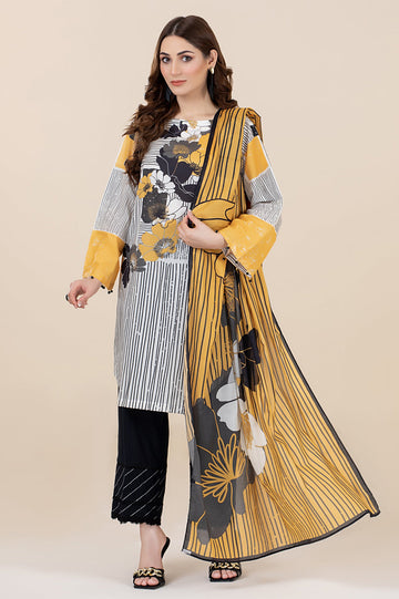 Unstitched 2 Piece Cambric Printed Shirt, Lawn Printed Dupatta - Diners