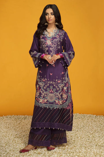 Unstitched 2 Pcs Viscose Emb Shirt, Dyed Viscose Cotel Trouser - Diners